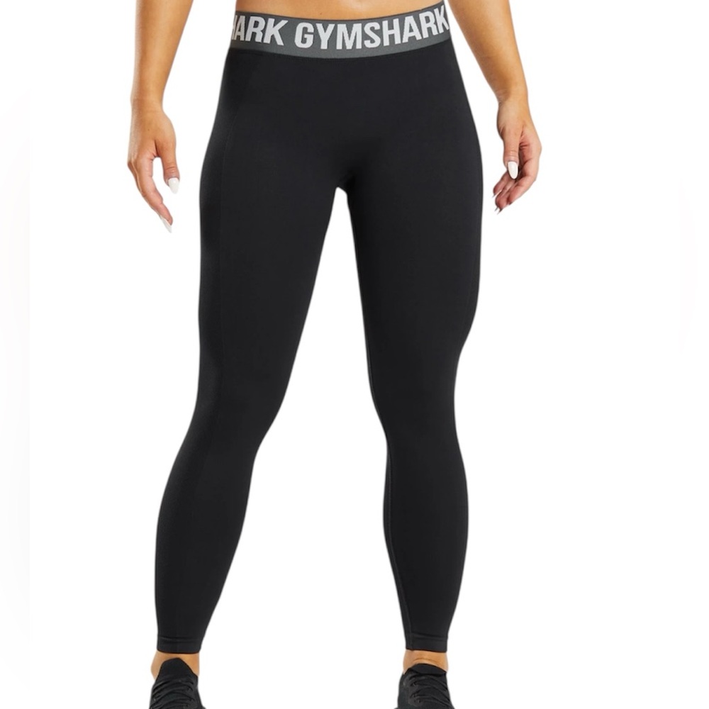 GYMSHARK Black Flex Tights Leggings Logo Waistband Low Rise Size Medium